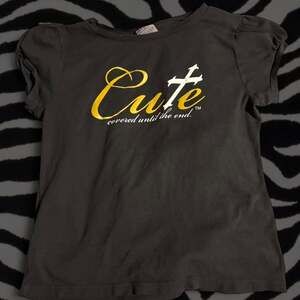 Vintage Y2K Cute Graphic Baby Tee, Faded Black, Grunge Alt Style